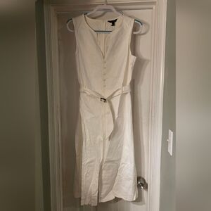 Banana Republic Factory White Linen Midi Sheath Dress